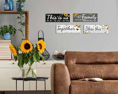 Miniatura 4 de 4 carteles de decoración de pared con girasol, This is UsTogetherBless This HomeFamily Hallway, decoración de pared para sala de estar, dormitorio,