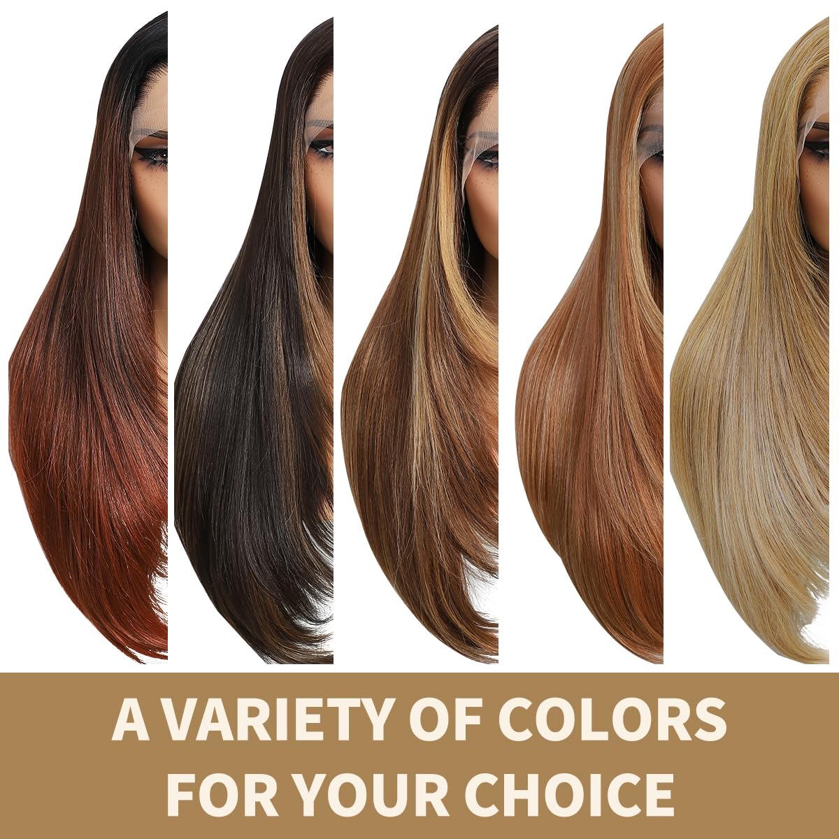 13x6 Synthetic Lace Front Wigs For Black Women Highlight Brown Mix Black Wigs 26 Inch Long Layered Straight Wigs For Women 100% Futura Premium Wigs With Bangs Beginner Friendly Daily Party Use