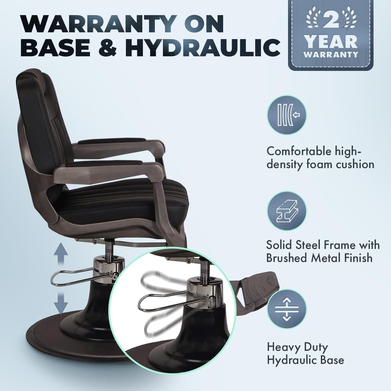 Buy-Rite Futura Professional Barber Chair - Heavy Duty Hydraulic Base, Solid Steel Frame, Premium Black Vinyl Seat, Adjustable Headrest, Reclining Mechanism, Flip-Style Footrest, YLG-8781-2