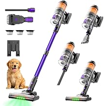 Cordless Vacuum Cleaner, 500W 40KPa 60Mins Vacuum Cleaners for Home, Wireless Vacumm Anti-Tangle Rechargeable Vacuum with Green Light for Pet Hair/Carpet/Hardwood Floor, Purple