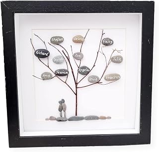 Family Pebble Art Picture Framed Family Tree, Rock Art, Pets Housewarming Gift Personalised