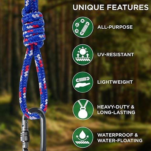 Vista 62 de TECEUM Cuerda – 90 pies x 1/4 pulgadas (0.276 in) – Verde militar – Cuerda fuerte multiusos – Camping, manualidades, asta de bandera