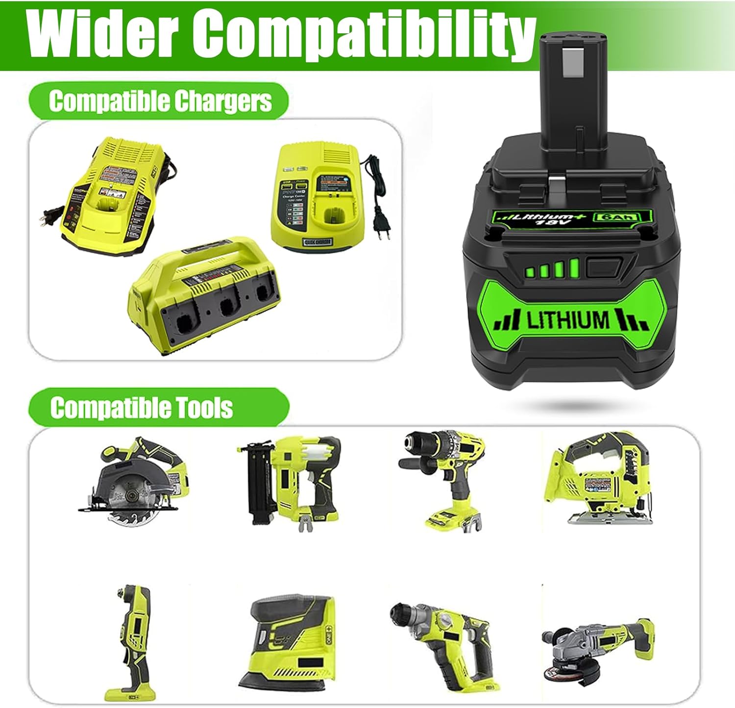 1 Pack 6000mAh Replacement Battery for Ryobi 18V Battery P102 P103 P104 P105 P107 P108 18 Volt for Ryobi Lithium Ion Battery Compatible with Ryobi Battery 18 Volt ONE+ Plus Power Tool