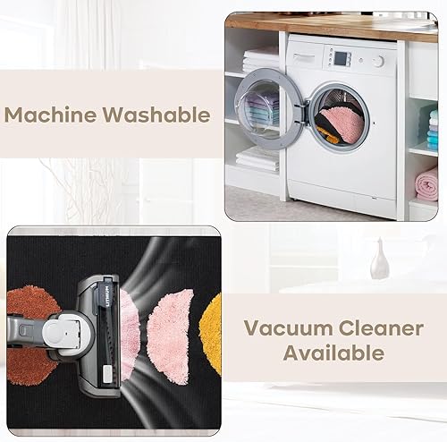 Miniatura 7 de LINROMIA Alfombra bohemia de 2 x 5 pies, alfombra de pasillo copetuda con borlas tejidas, alfombra de fases lunares, alfombra de algodón lavable
