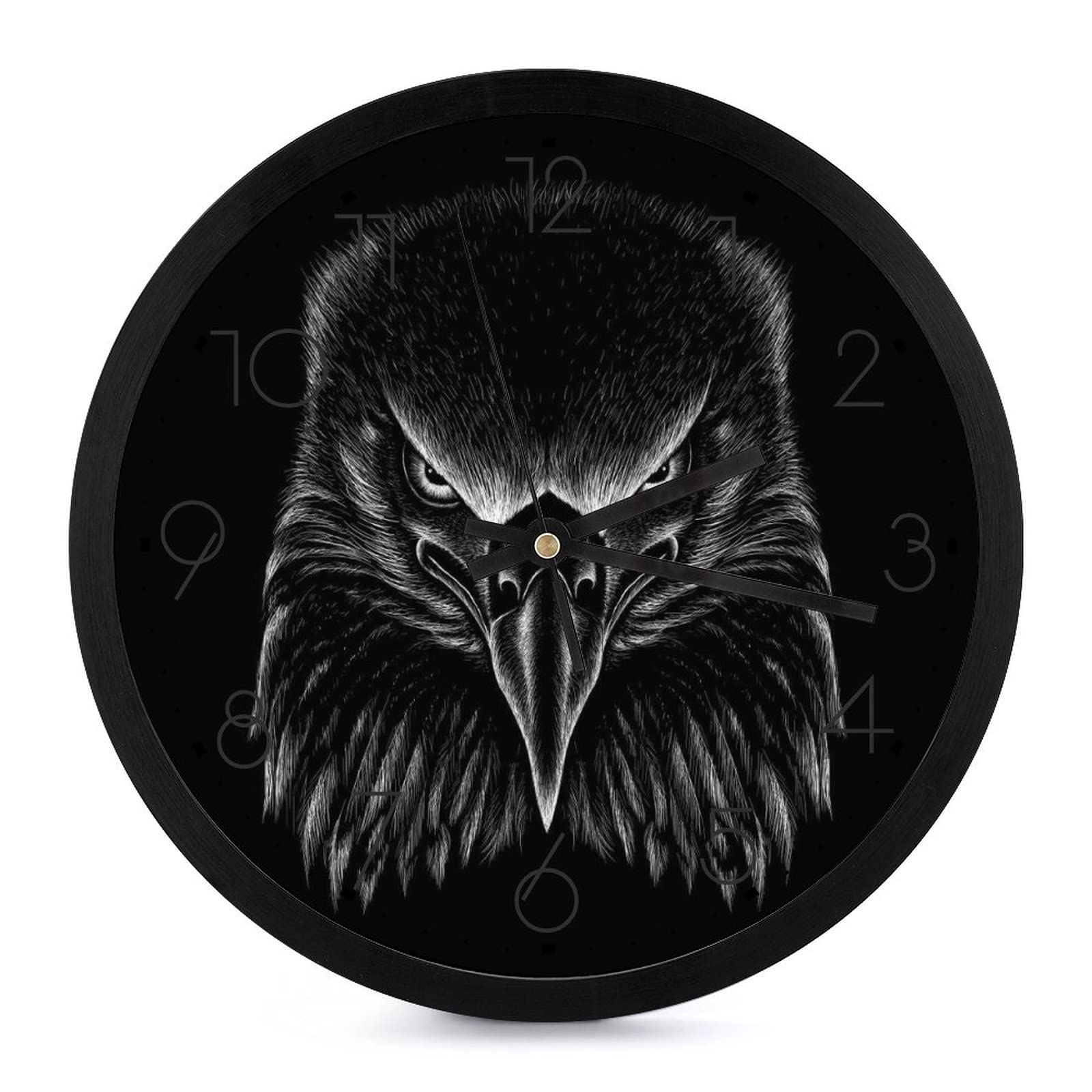 Horloge murale ronde oiseau noir décorative avec grands chiffres