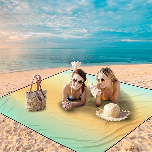 Miniatura 2 de Manta de playa impermeable a prueba de arena, 79 x 83 pulgadas, 10 x 9 pies para 2-8 adultos, de secado rápido, tapete de picnic al aire libre,