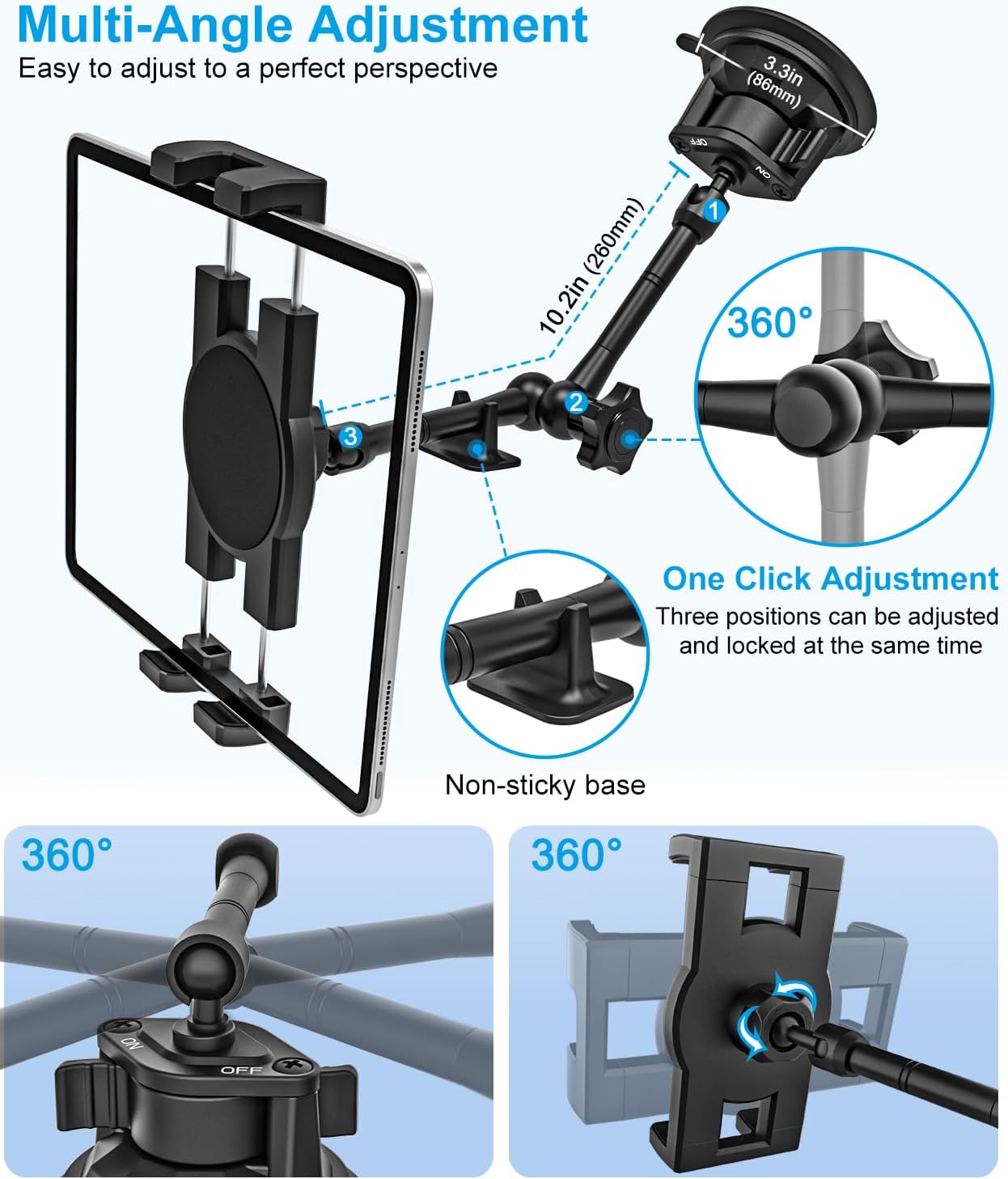 GDZN Suction Cup Tablet Mount for Car, Dashboard Windshield Tablet Holder for Truck/Pickup, Heavy Duty Metal Window iPad Mount for iPad Pro 12.9 Air Mini, Galaxy Tab, iPhone 17, 4.7-13" Devices