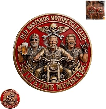 Old Bastards Motorcycle Club Challenge Coin, Double Sided Vintage Lifetime Member Biker Collectible Coin, Multi-Use Decision Coins, Collectible Gift for Bikers and Riders A*1