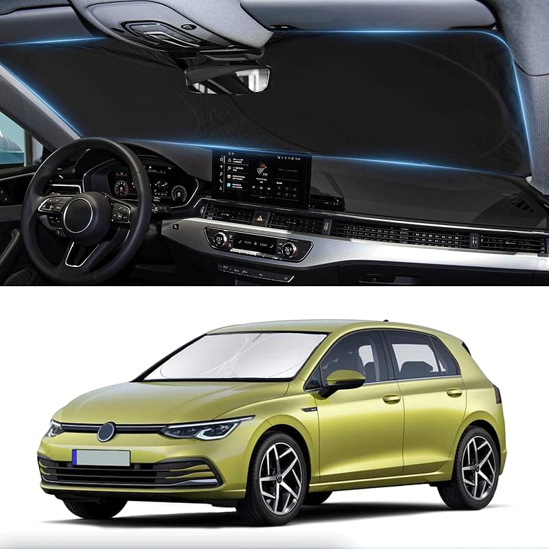 Windshield Sun Shade for 2015-2020 2021 Volkswagen Golf GTI/e-Golf/Golf R | Custom Fit VW Golf Accessories Sunshade Sun Protector Foldable Block Your UV Rays