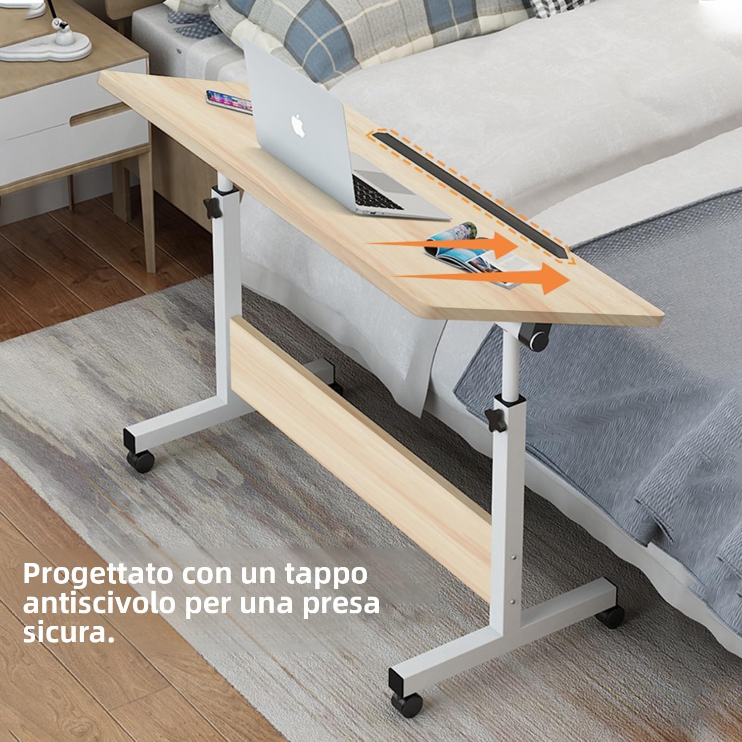 Scrivania Regolabile con Rotelle, Portatile per Laptop,Piccola Scrivania PC Ufficio Casa, 80x40 cm
