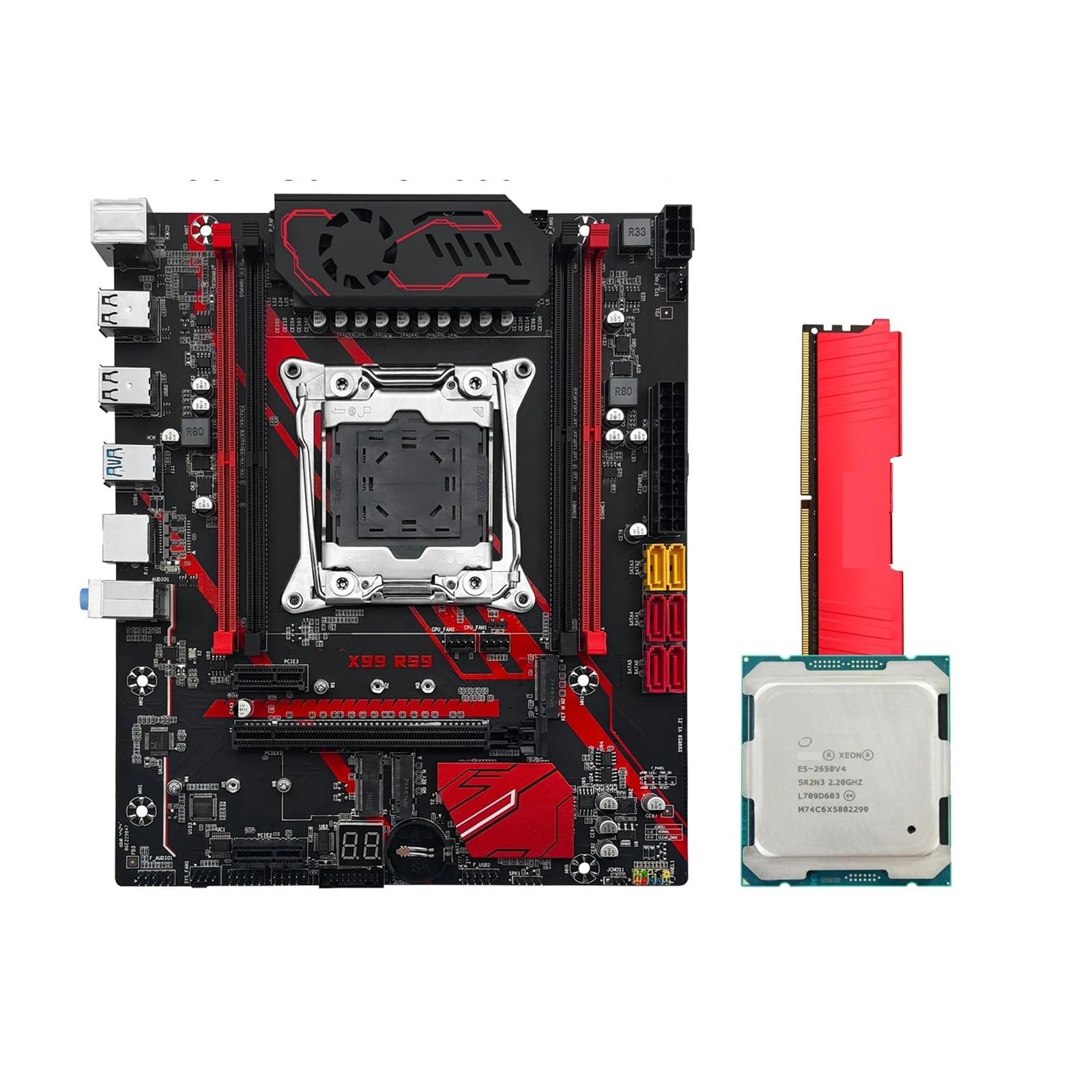 X99 RS9 Motherboard Optional LGA 2011-3 Xeon E5 2680 V4 CPU Processor Kit and DDR4 16GB 2400MHz ECC Memory Set USB3.0(CPU)