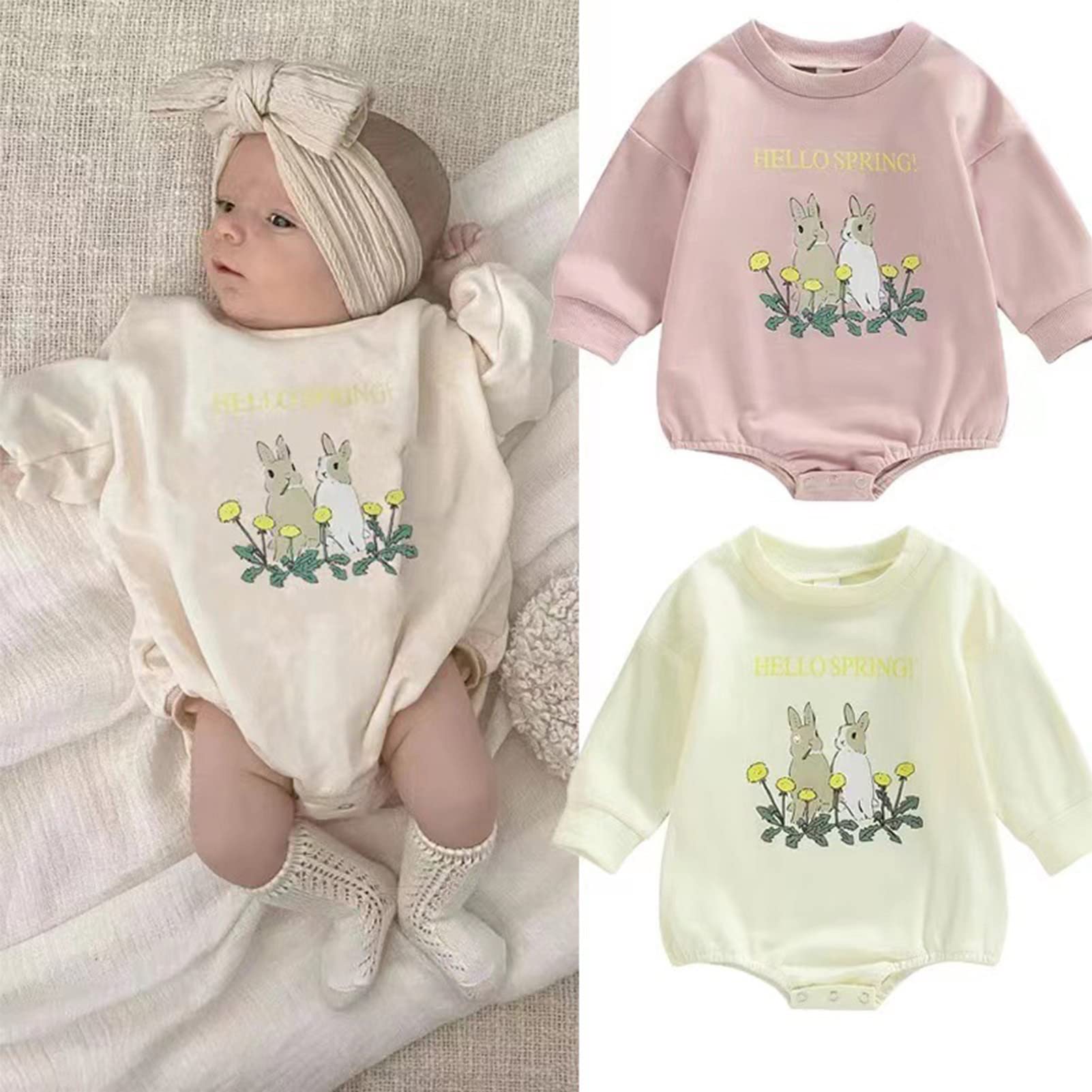 Baby Girl Boy Crewneck Sweatshirt Romper, Long Sleeve Rainbow Pullover Sweater Top Warm Fall Winter Clothes