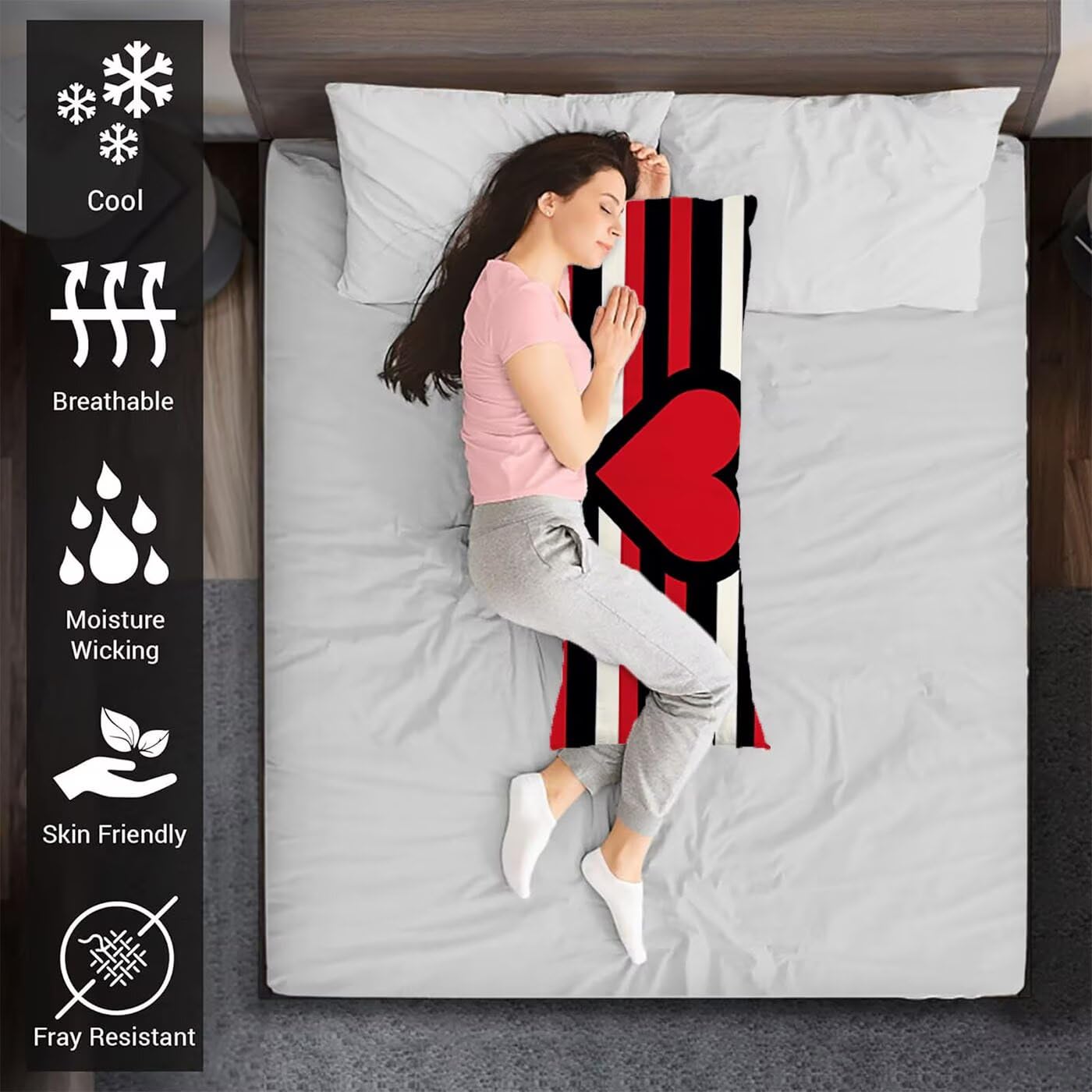 Banda Federe Cuscini Divano 60 x 180 cm, Cuscini per Divano in Velluto Cotone Morbida e Traspirante, Amore Copricuscino Letto con Cerniera Invisibile Federe Cuscino per Arredamento Casa Letto B-5297