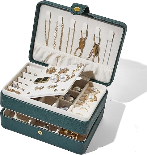 BUTI4WLD Joyero pequeño, cajas de joyería para mujeres y niñas, caja organizadora de joyas, 2 capas organizador de almacenamiento de joyas de viaje