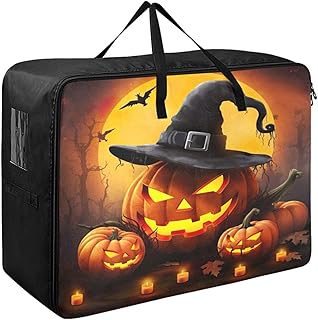 Under Bed Clothes Storage Bag - Halloween Pumpkin Lantern Witch Blanket Storage Large Storage Containers with Zipper Pillow Storage 27.6x19.7x11inch