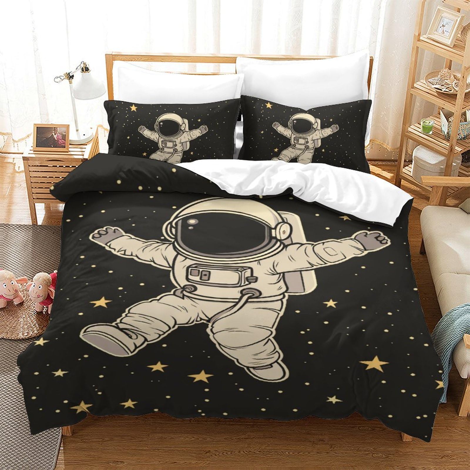 Housse couette 140x200cm fermeture éclair pour lit enfant thème espace