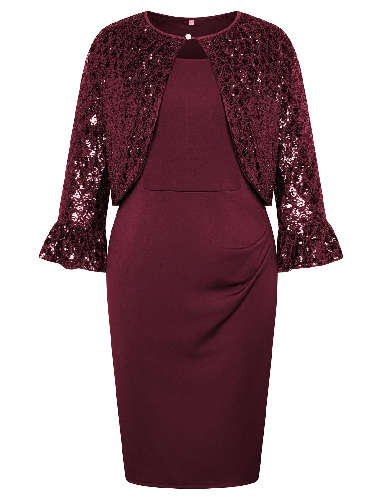 Hanna Nikole Vestido de cóctel de gran tamaño para mujer, largo hasta la rodilla, vestido de noche con chaqueta brillante para madres de la novia, formal, boda, fiesta, baile de graduación