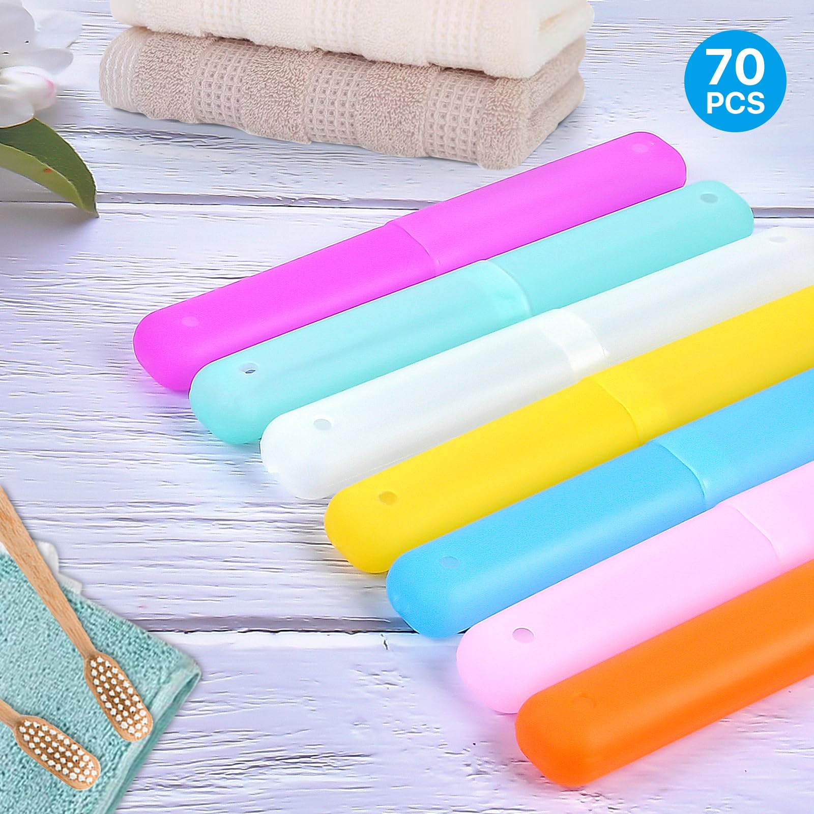 70 sztuk podróżne etui na szczoteczki do zębów, 7 kolorów, przenośny uchwyt do przechowywania szczoteczek do zębów, luzem, plastikowy, odporny na kurz, pokrowiec na szczoteczkę do zębów, uchwyt