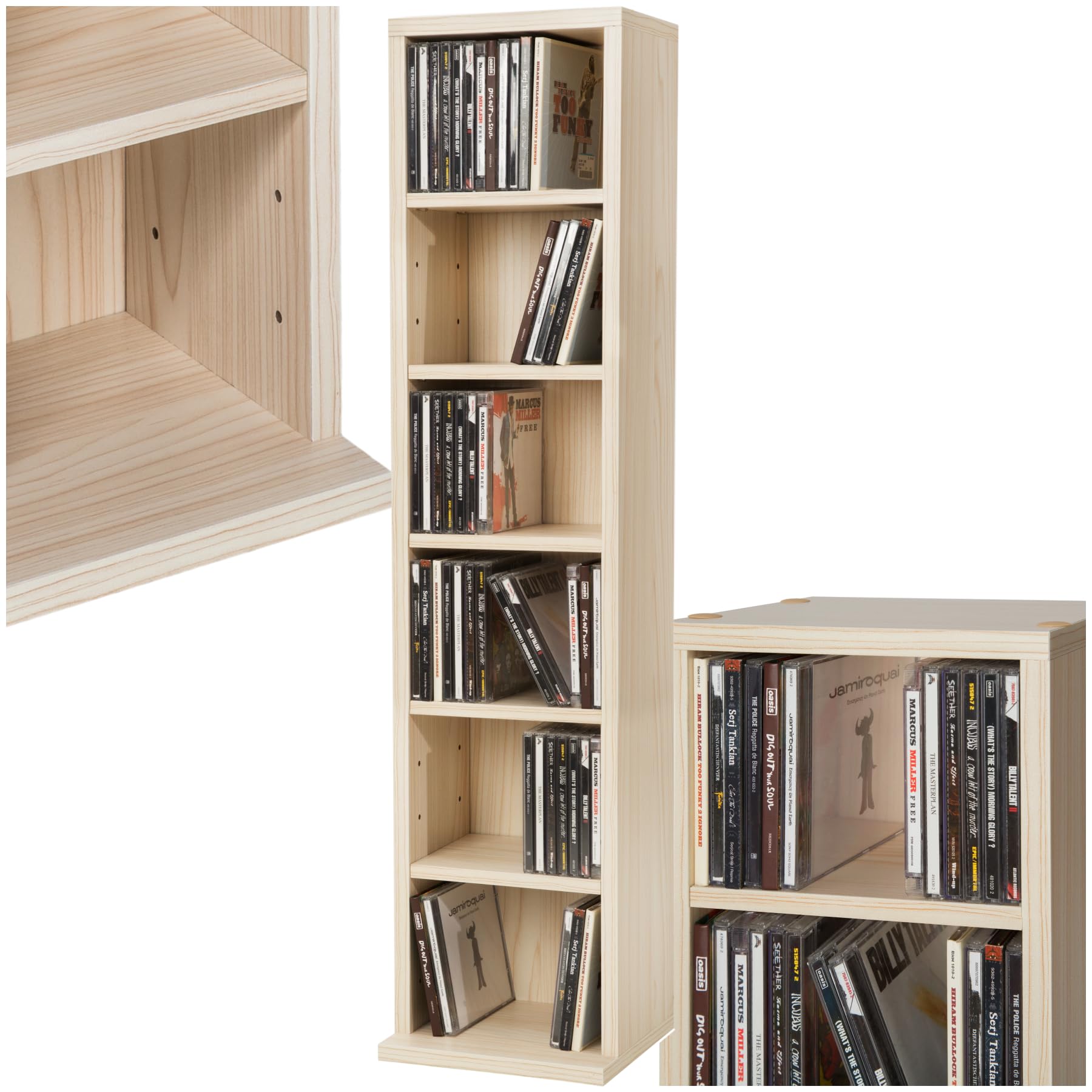 TecTake® Scaffale Porta CD DVD Archiviazione 102 CD, Supporto di Archiviazione, 6 Piani, Facile da Montare, Materiale MDF con Rivestimento Plastico, Dimensioni 90 x 21 x 20 cm, Peso 5,5 kg - Faggio