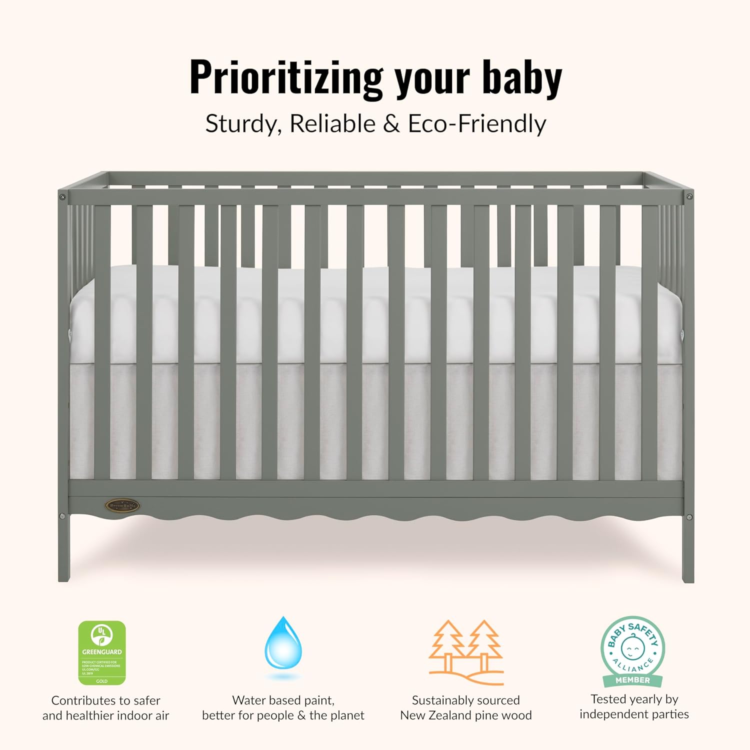Dream On Me Synergy Wave 5-in-1 Convertible Crib in Seagrass, JPMA & Greenguard Gold Certified, Converts from a Baby Crib to a Toddler Bed, Daybed, and Full-Size Bed