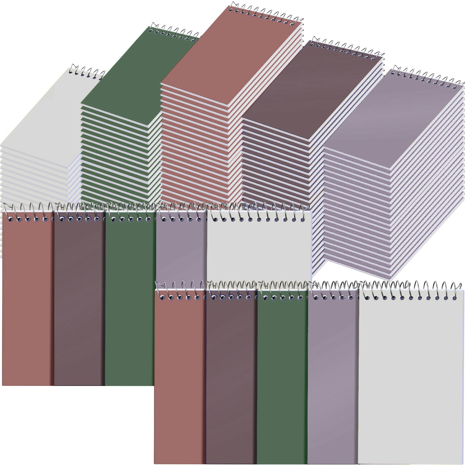 Leinuosen Confezione da 100 mini quaderni a spirale, 7,6 x 12,7 cm, piccoli taccuini, 75 fogli, per università, ufficio, casa, scuola, lavoro (vivo, spirale superiore)