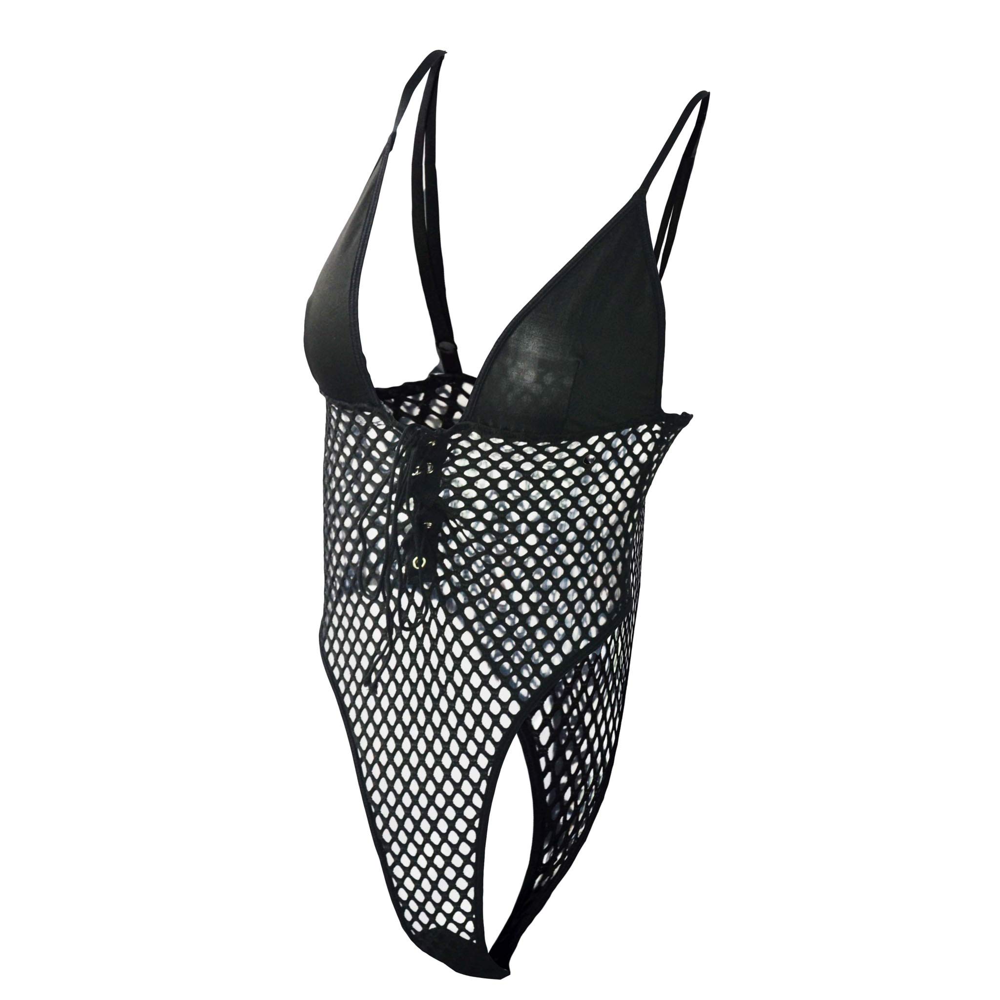 Extlps Women's Solid Criss Cross Back Adjustable Spaghetti Strap Transparent Mesh Bodysuit