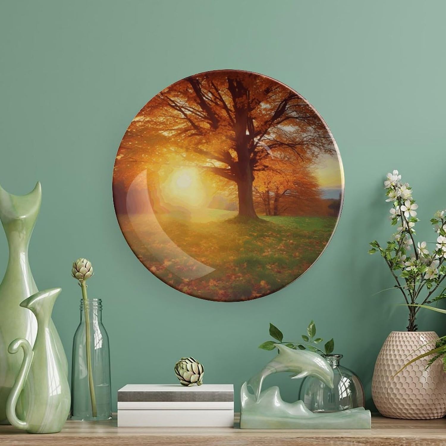 Autumn Sunset Bone China Decorative Plate Exquisite Ornamental Wall Hanging Platter 6/7/8/10 Inch Vintage Art Ceramic Decor Dish for Home Tabletop Decor Housewarming Gift image 5
