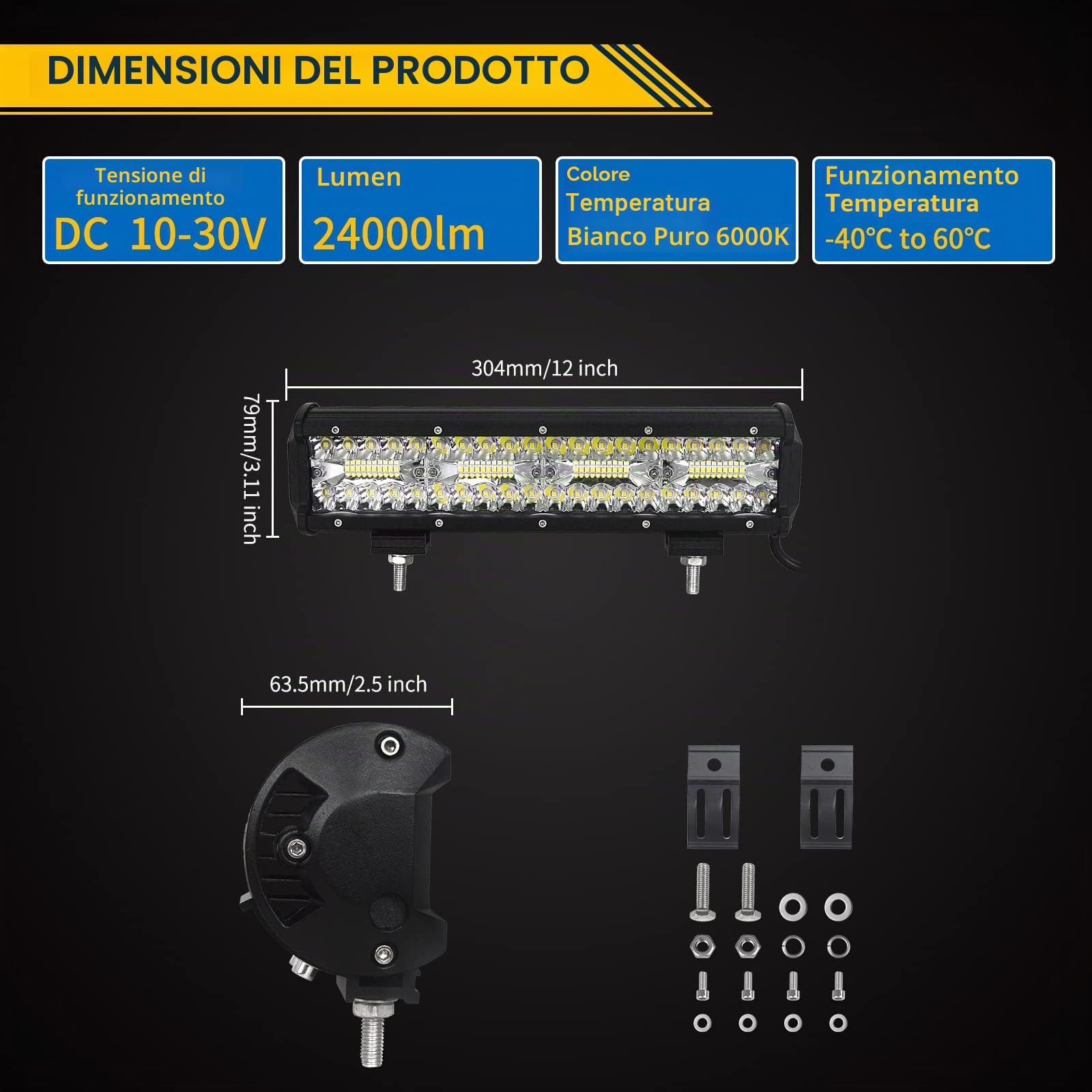 Willpower Barra LED Fuoristrada 30cm 240W 12V 24V Luci per Auto Barca 4x4