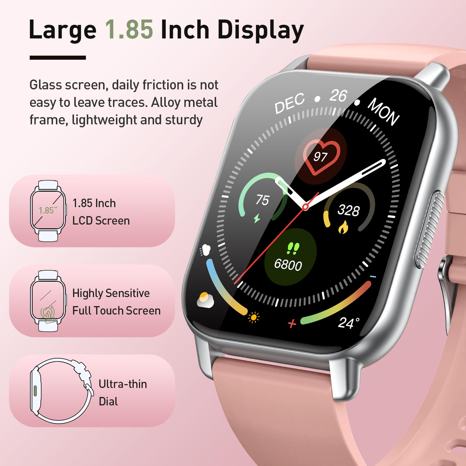 Smartwatch Uomo Donna con Effettua o Risposta Chiamate, 1.85" Orologio Smartwatch Contapassi/Cardiofrequenzimetro/Sonno, 100+ Modalità Sportivo Fitness Tracker, IP68 Smart Watch per Android iOS