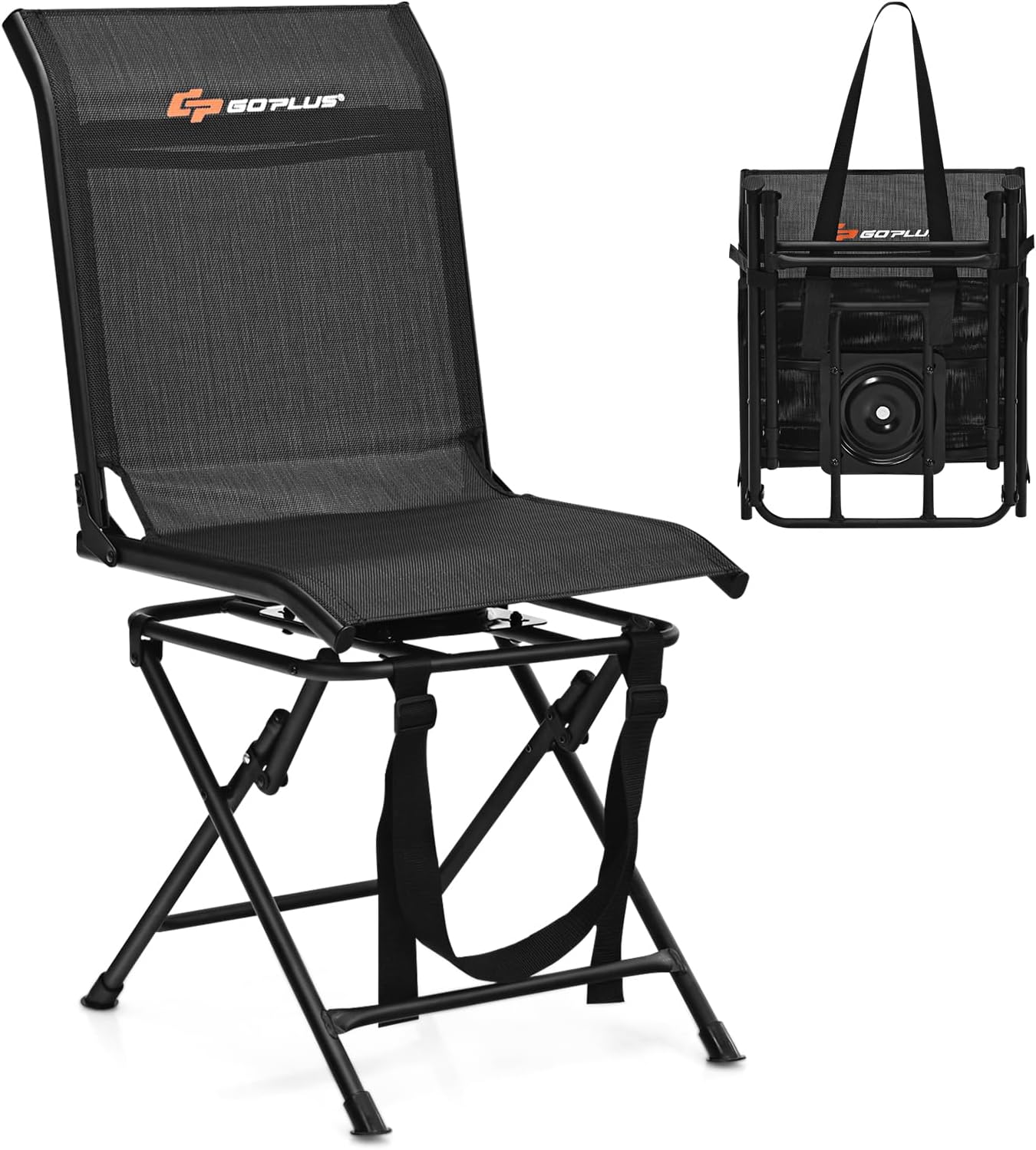 Goplus Hunting Chair, 360° Swivel Hunting Blind Chair with Carrying Strap, 330LBS Capacity, Folding Silent Deer Hunting Chair, Portable Ground Blind Chair for Fishing Camping, No Assembly
