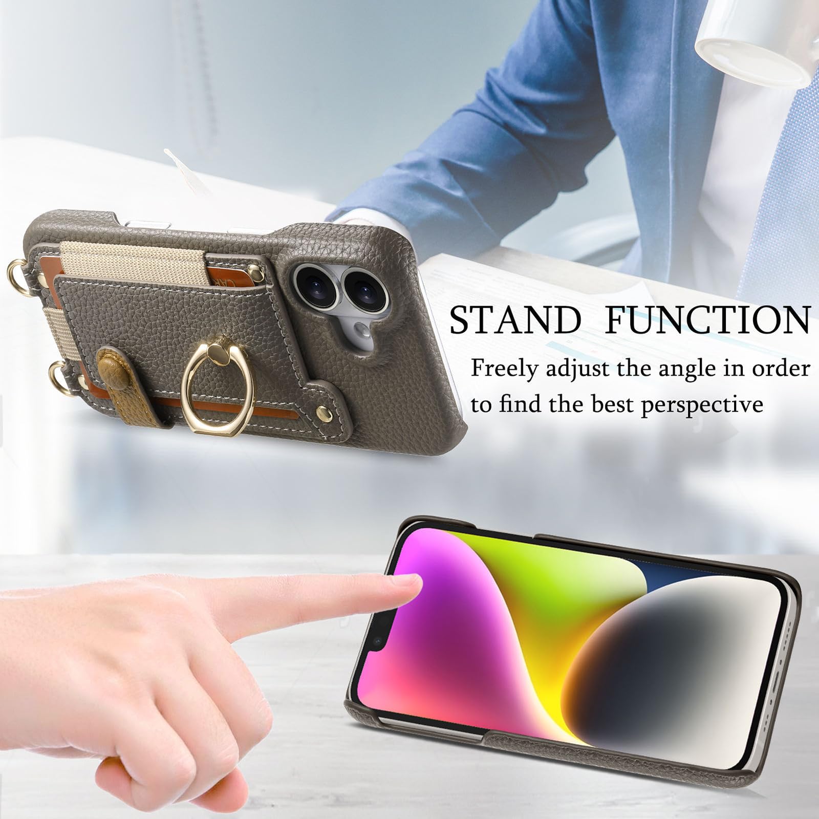 Leder Hülle Für iPhone 16 Pro Max/16 Pro/16 Plus/16, Brieftasche Handyhülle Mit Kartenfach Ring Halter Umhängeband Schutzhülle,Braun,16 Pro Max