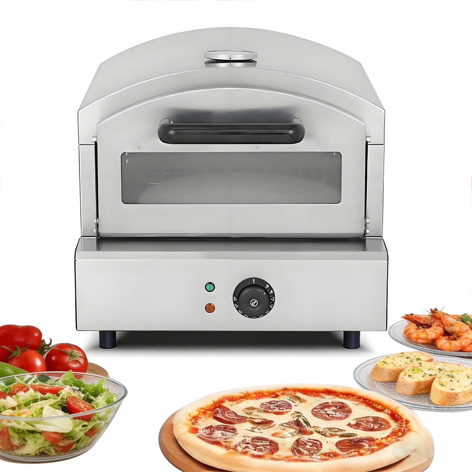 Horno De Pizza EléCtrico De Acero Inoxidable con Piedra CeráMica De 30 Cm, Ventana De Vidrio Visible, Temperatura MáXima De 350 °C, 2000 W. Consigue Una Corteza Crujiente En Casa.