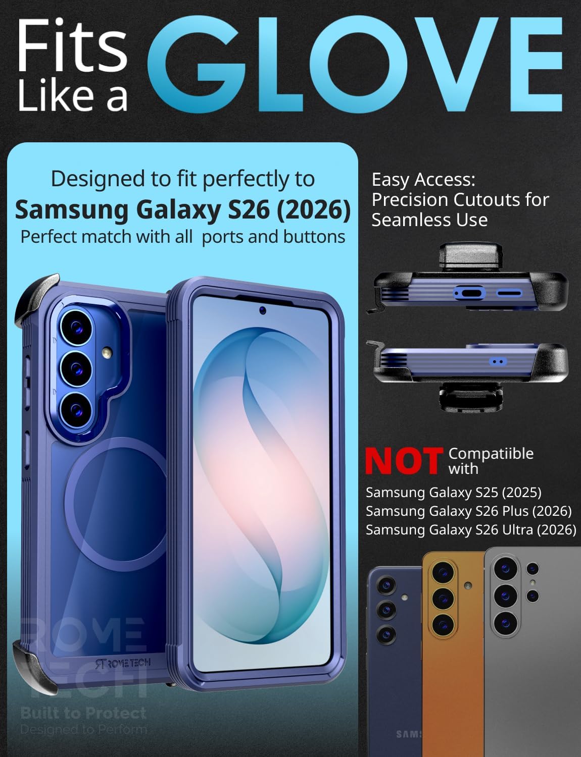 Designed for Samsung Galaxy S26 Case with Belt Clip Holster, Kickstand Slim Cover Compatible with Magsafe Chargers - Phone Case for S26- Blue