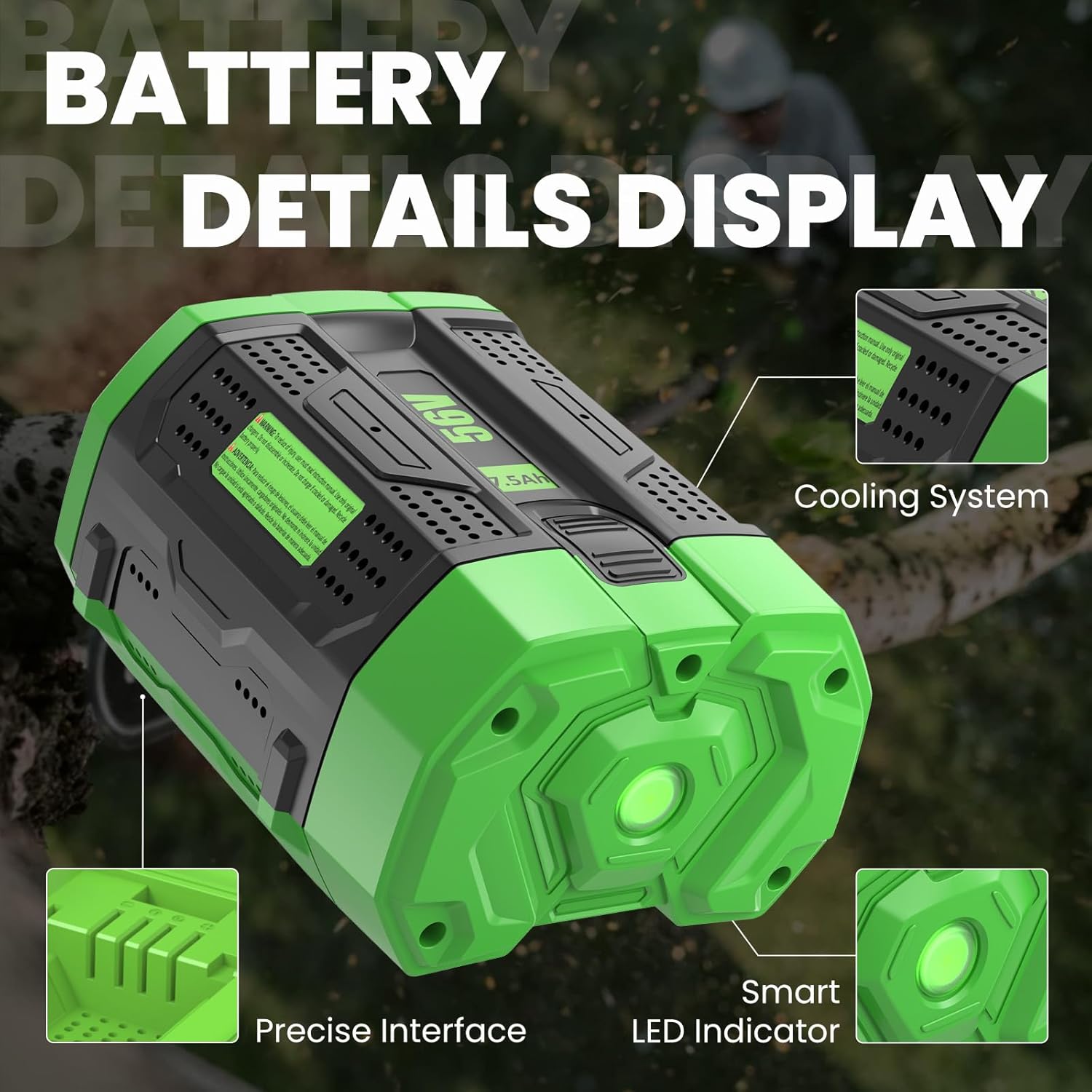 2 Packs 7500mAh High Capacity Replacement for EGO 56V Lithium-ion Battery Compatible with EGO 56 Volt 7.5Ah Battery BA2800T BA4200T BA1400 BA5600T LB6504 LB5804 LB6500 LB4800 Power Tools(Green) - Image 3