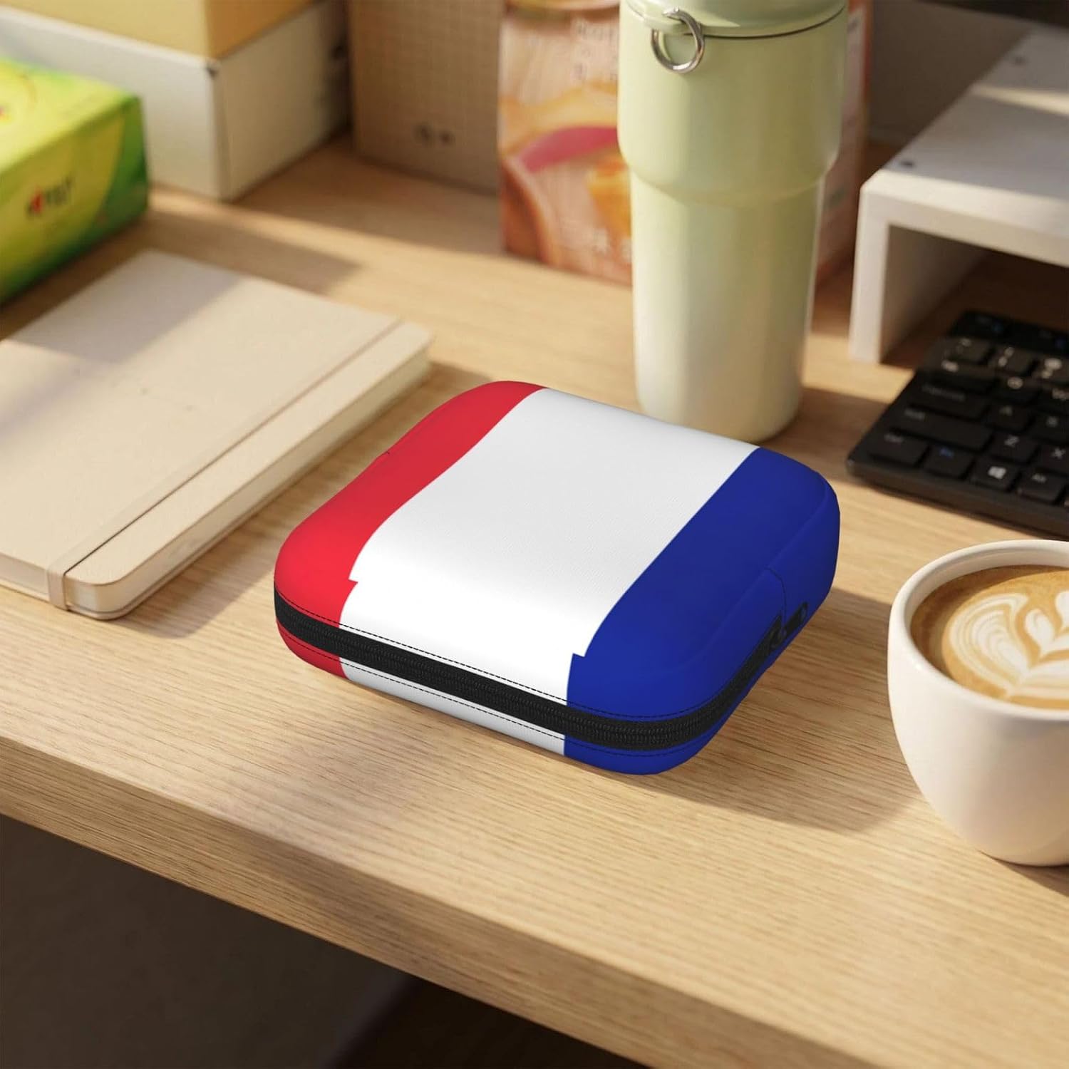 French Flag Print Women Period Bag Sanitary Pouch Portable Pad Pouch Tampon Holder Small Zipper Pouch Storage Bag