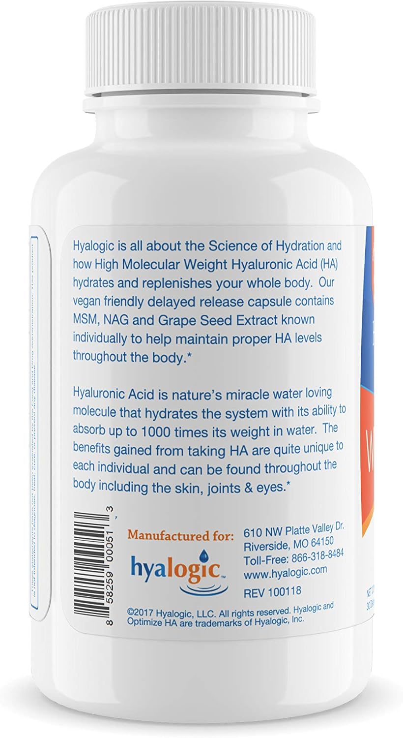 Hyalogic Hyaluronic Acid 120 mg Delayed Release Capsules | Combo Formula w/Glucosamine MSM | Support Healthy Joints, Eyes and Skin and Overall Body | Promote Healthy Skin | Non-GMO (30 Count)
