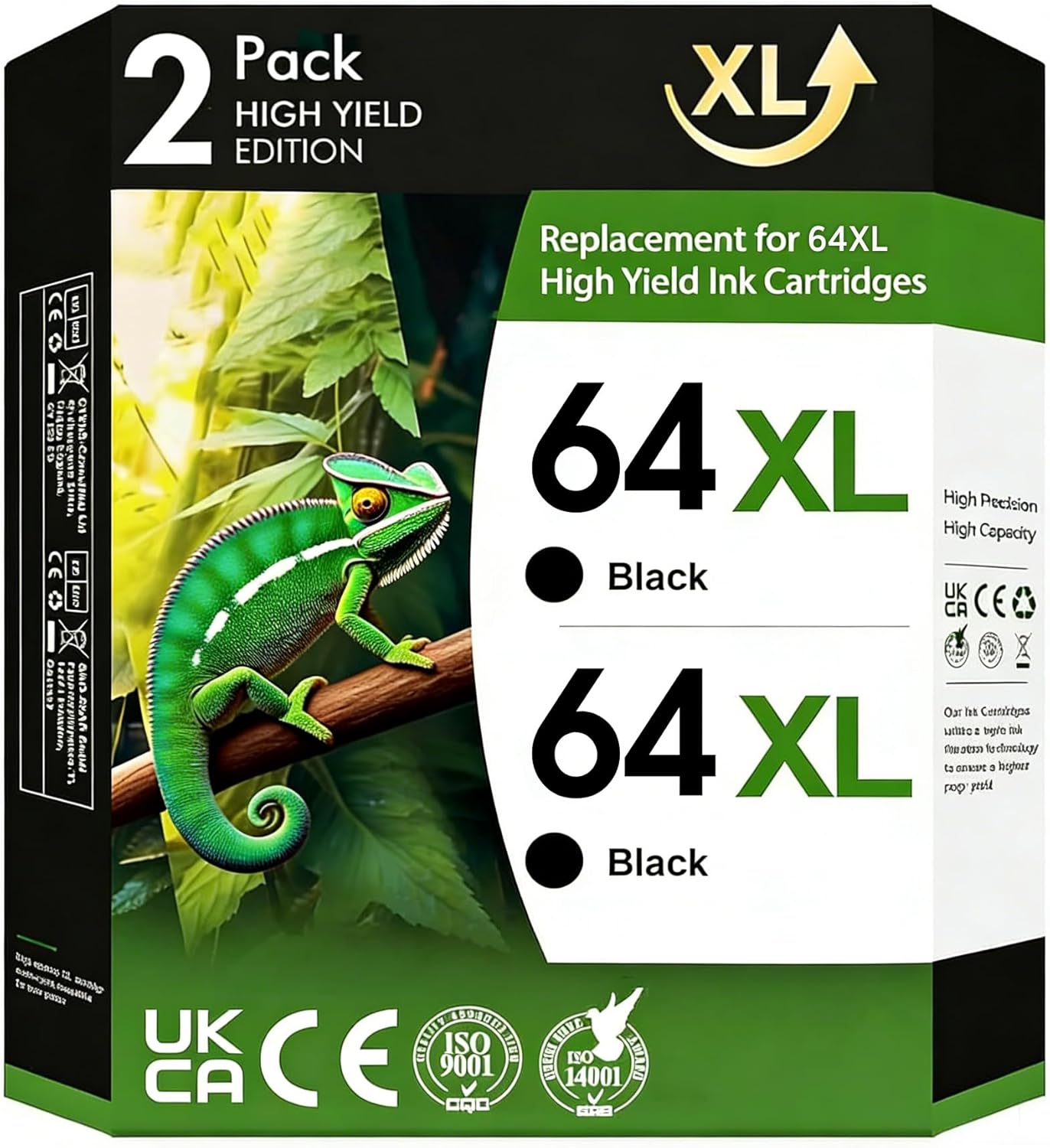 64XL Black Ink Cartridges Compatible for HP Ink 64 64XL Printer Ink 64 XL Black Work with 7855 7858 7800 7155 7100 6255 6252 7158 7164 7955e 7900e Tango X Tango Terra (2 Pack)