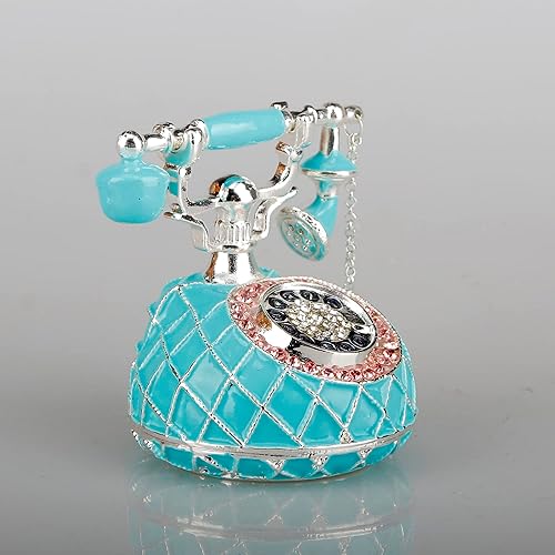 Miniatura 3 de SEVENBEES Figuras de teléfono turquesa esmaltadas con bisagras de cristales rosados, cajas de joyería decorativas para teléfono, regalos para niñas