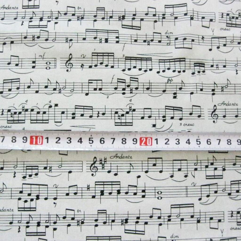 Bu 1pcs 110cm Largo Classic White Musica Tessuto di Cotone Nota Musicale Shirt Stampata del Tessuto di Cotone Cucito Fai da Te Patchwork Abbigliamento Tessuto (Color : 110cmx200cm)