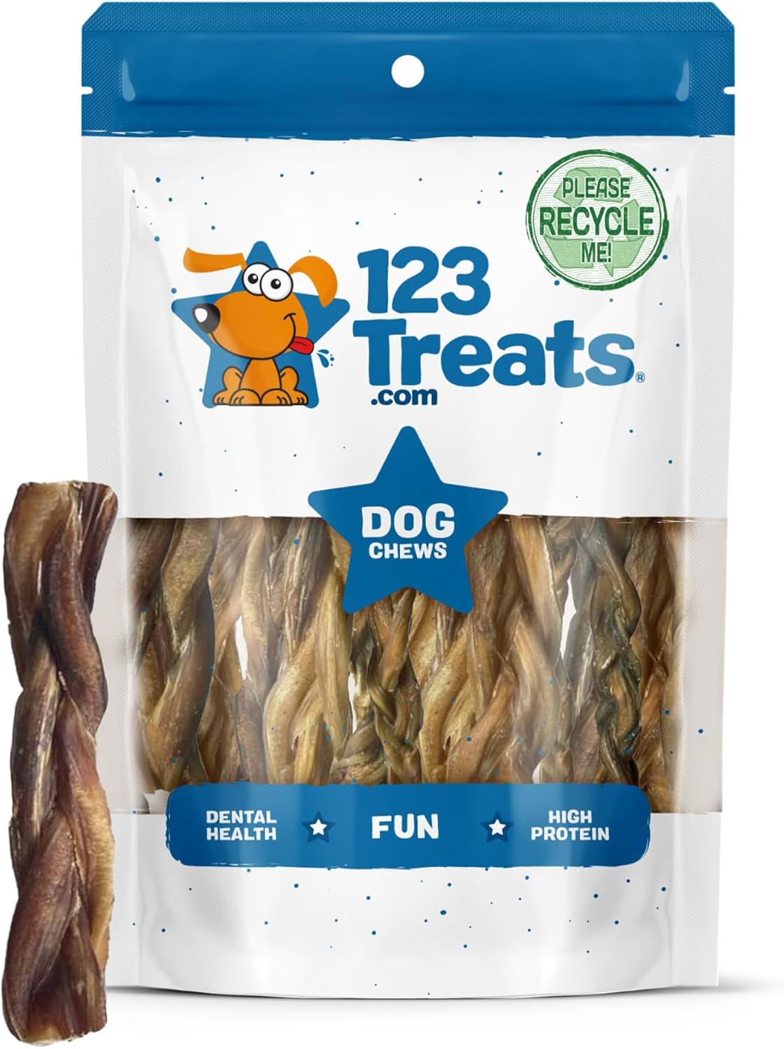 123 Treats 12-Inch Bully Sticks for Dogs (1 Pound Bag) – 100% Natural Grass-Fed Bulk Chews for Dogs & Puppies, Free-Range, Long Lasting Premium Beef Chews | Fully Digestible Dental Treats