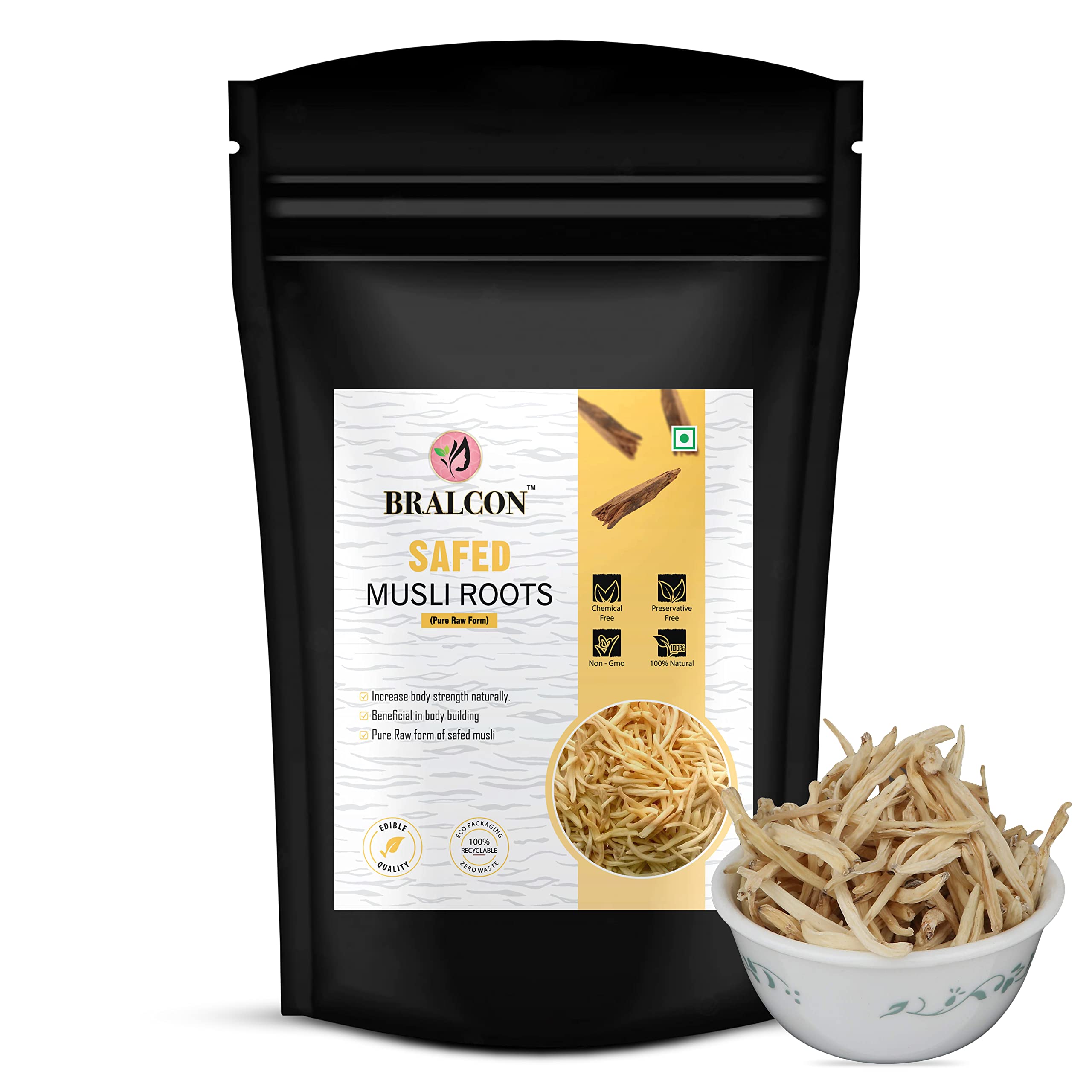 BRALCON Safed Musli Roots - 100gm | 100% Natural White Musli | Swet Musli | Chlorophytum Borivilianum for Strength, Performance and Virality, Improves Sleep and Relieves Arthiritis pain (B0BDXB8WH8) Amazon Price History, Amazon Price Tracker
