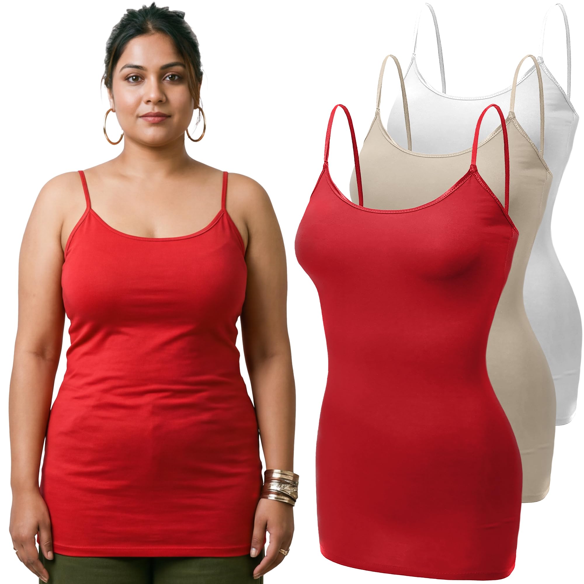 Emmalise Women's Basic Casual Long Camisole Adjustable Strap Cami Layering Top