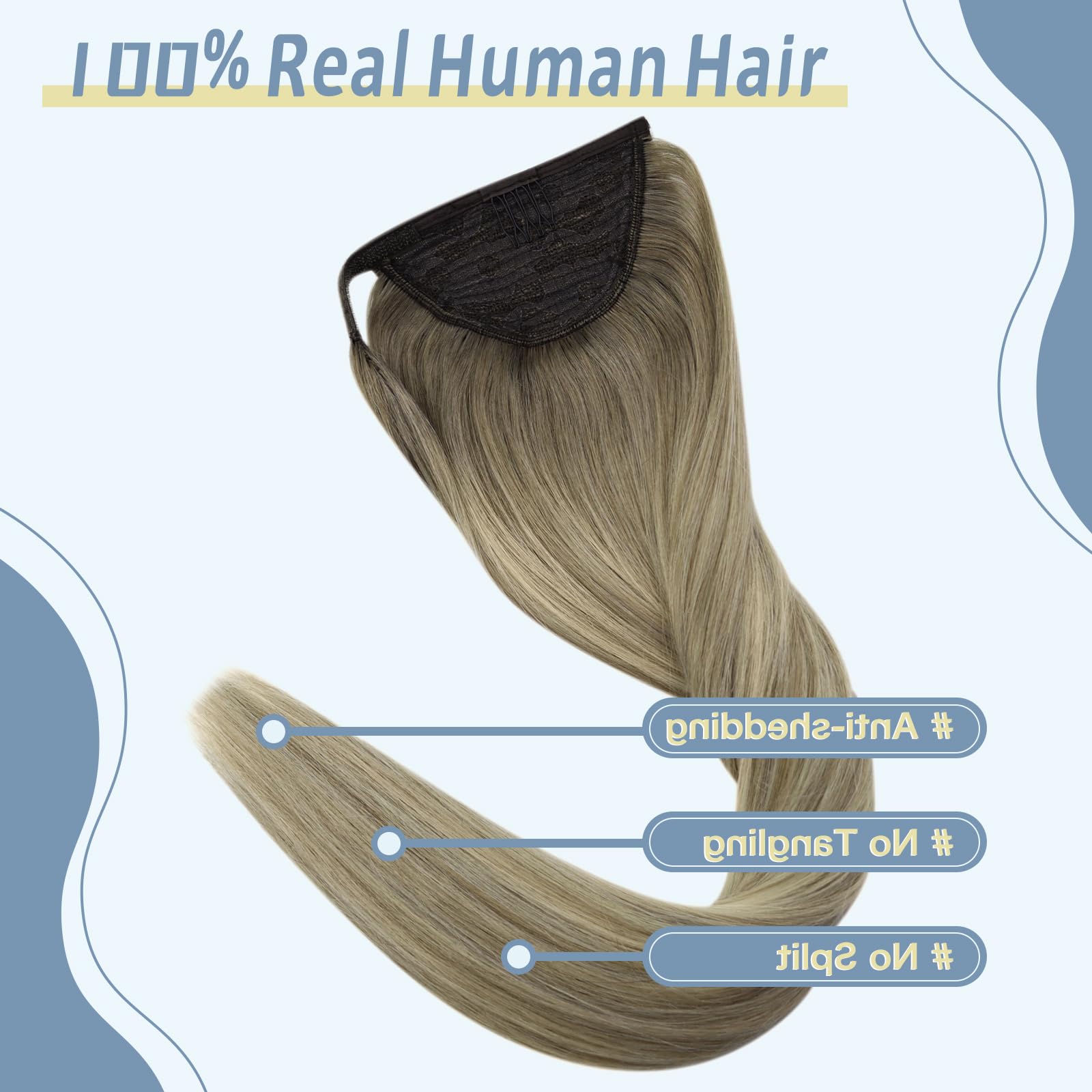 Fshine Extension Coda Di Cavallo Capelli Veri 80g 40cm Extension Coda Umani Castano Chiaro A Biondo Chiaro Con Castano Chiaro Ponytail Extension Capelli Capelli Umani Lisci 8/8/613