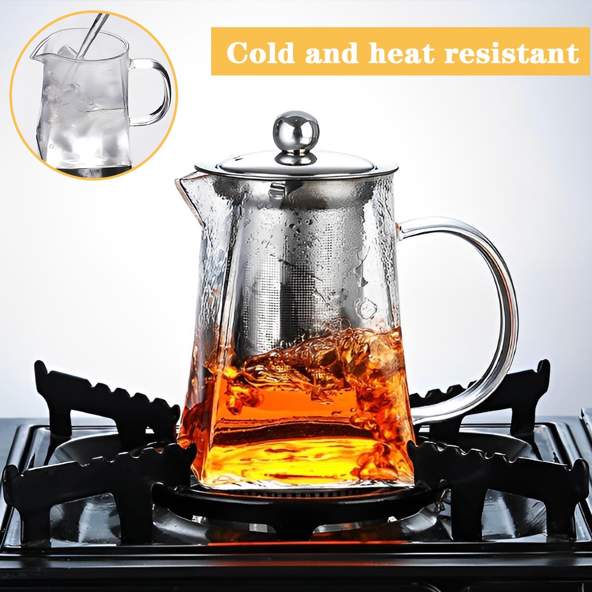 LiRiQi Teiera in Vetro 950ml Con Filtro Infusore Removibile - Resistente al Calore, Perfetta per Tè, Caffè e Tisane, Compatibile Con Fornelli