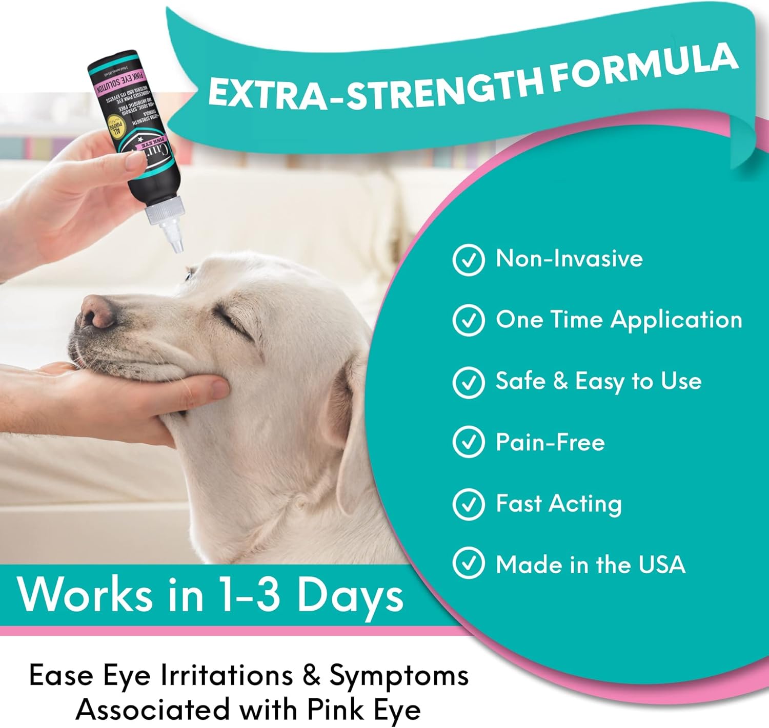 Curicyn Pink Eye Solution, Conjunctivitis Eye Drops for Dogs, Cats, Livestock and Horses – Pain Free, Non-Steroidal Dog Eye Wash with Purified Anolyte - Effects Observed in 1-3 Days - 3 oz : Pet Supplies