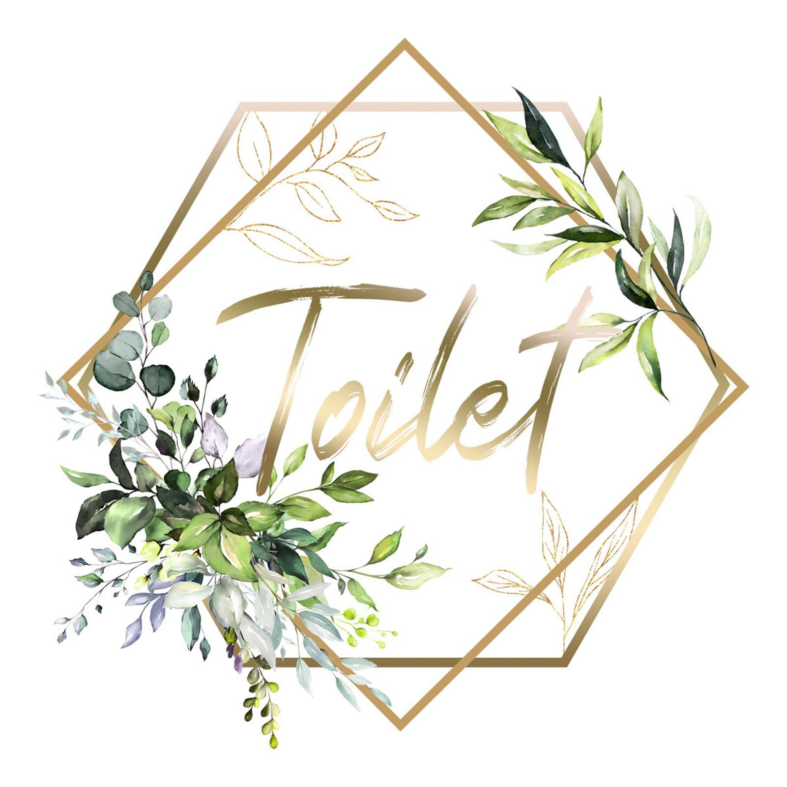 Flower Logo Green Plant Toilet Door Sticker Golden Letter Removable Self-Adhesive Waterproof PVC Bathroom Decoration Decal Home Supplies