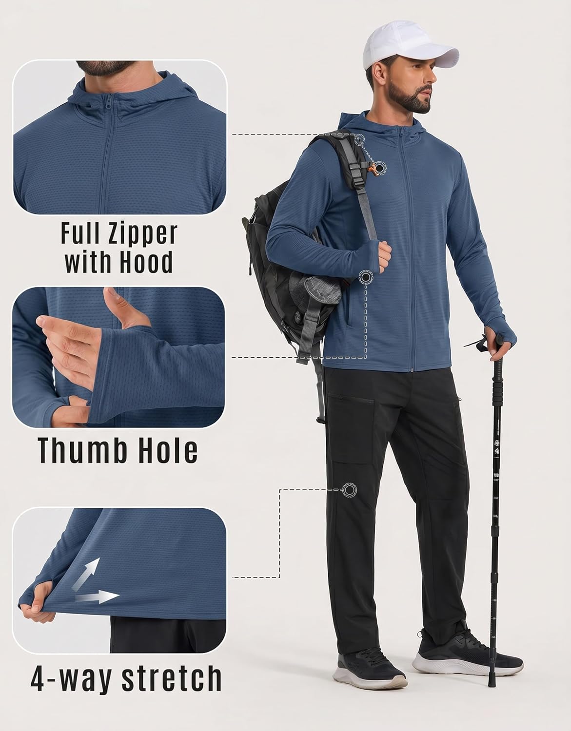 COOFANDY Men's UPF 50+ Sun Protection Lightweight Full Zip Hoodie Jacket Long Sleeve Fishing Hiking Performance Shirt