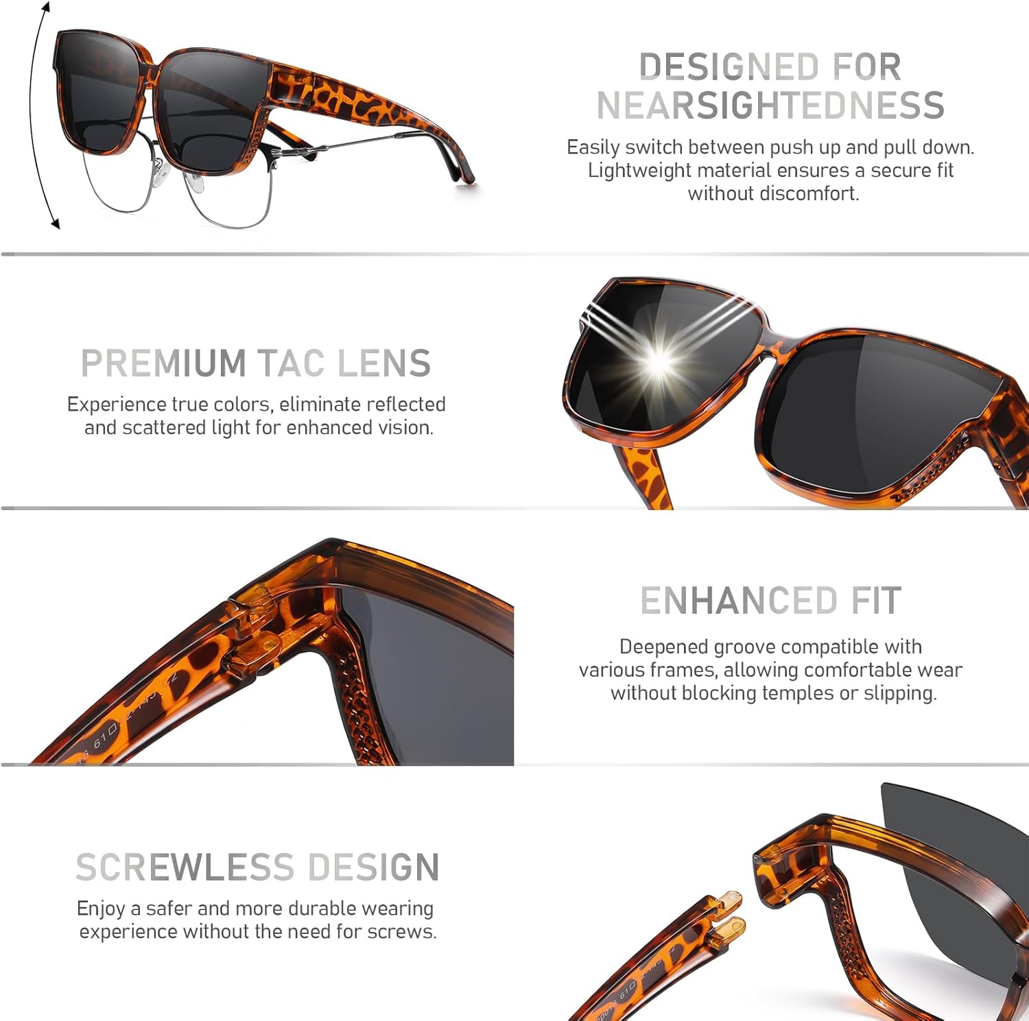 Polarized Sunglasses Over Glasses Men Women,UV Protection Square Sunglasses Wrap-around Driving,Lightweight TR90 - Image 3