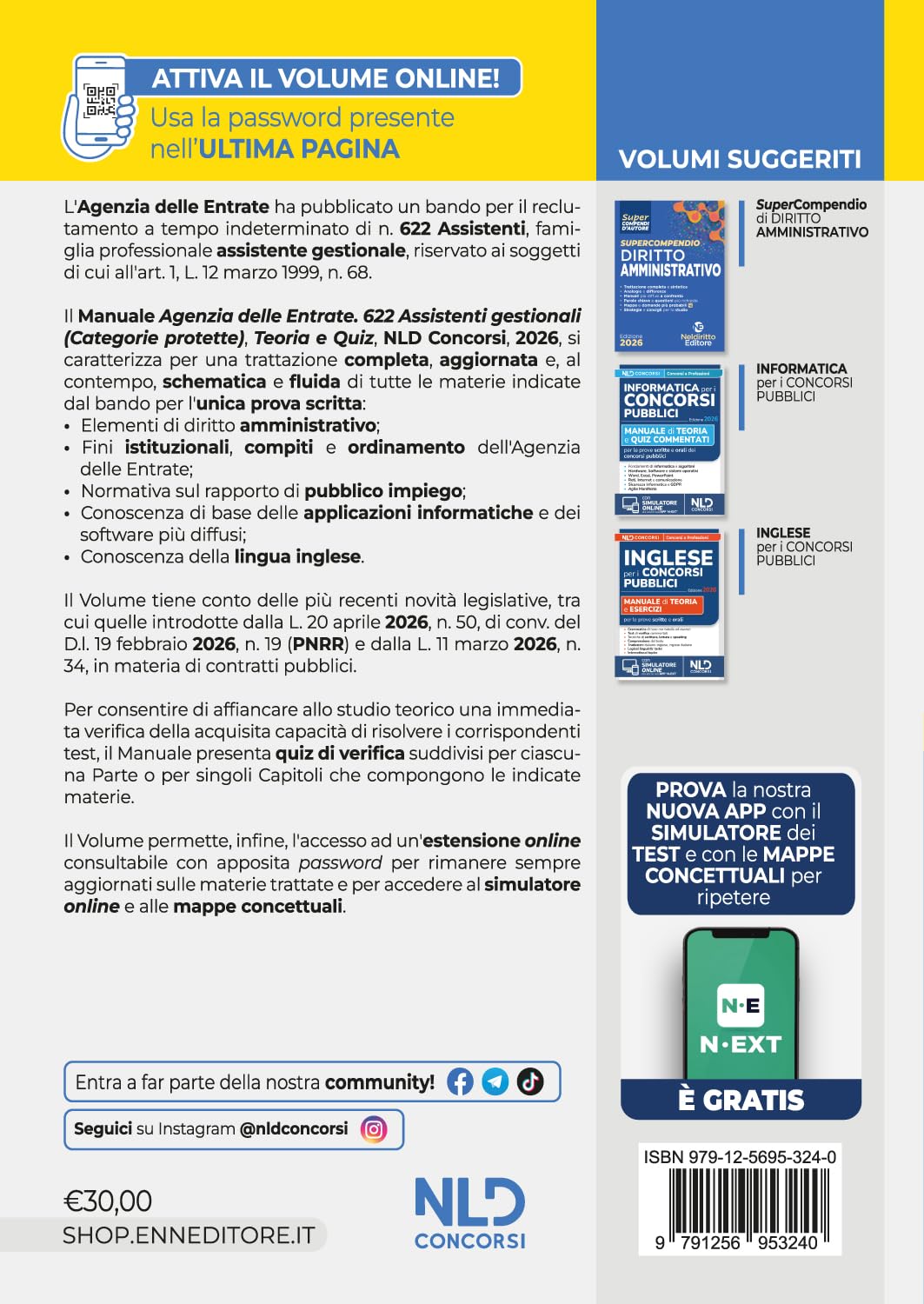 Concorso Agenzia delle Entrate 622 assistenti gestionali categorie protette. Manuale di teoria e quiz. Nuova ediz. Con software di simulazione