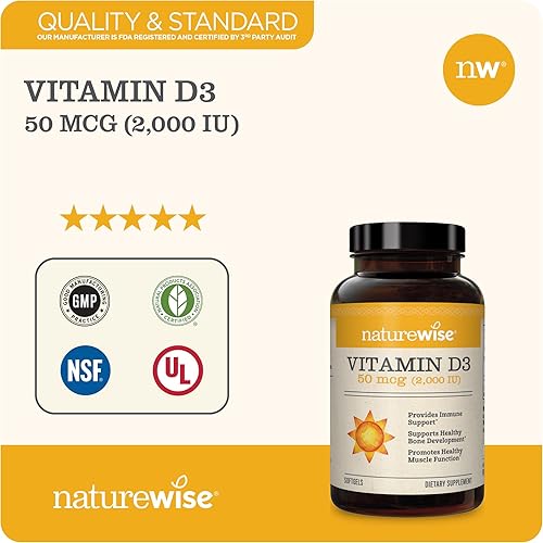 Miniatura 7 de NatureWise Vitamina D3 2000iu (50 mcg) Función muscular saludable y apoyo inmunológico, sin OMG, sin gluten en aceite de oliva prensado en frío, el